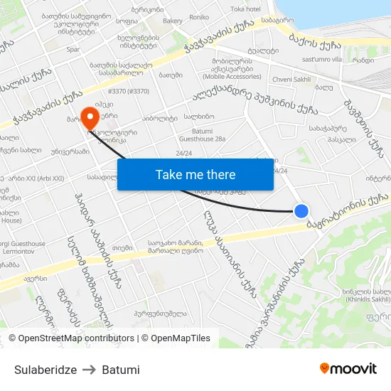 Sulaberidze to Batumi map