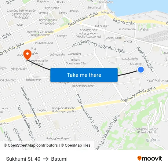 Sukhumi St, 40 to Batumi map