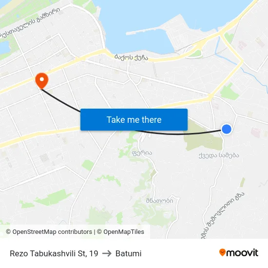 Rezo Tabukashvili St, 19 to Batumi map