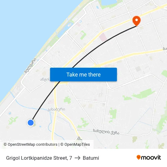 Grigol Lortkipanidze Street, 7 to Batumi map