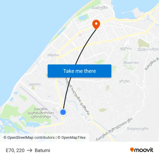 E70, 220 to Batumi map