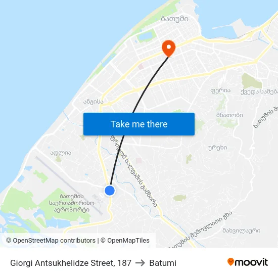 Giorgi Antsukhelidze Street, 187 to Batumi map