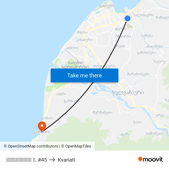 Mayakovsky St. #45 to Kvariati map