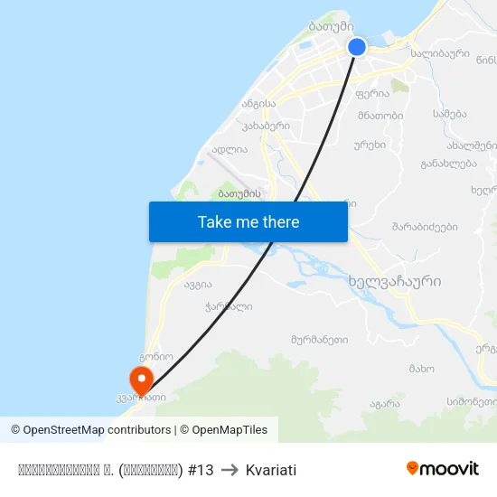 Gogebashvili St. (Cable Car) #13 to Kvariati map