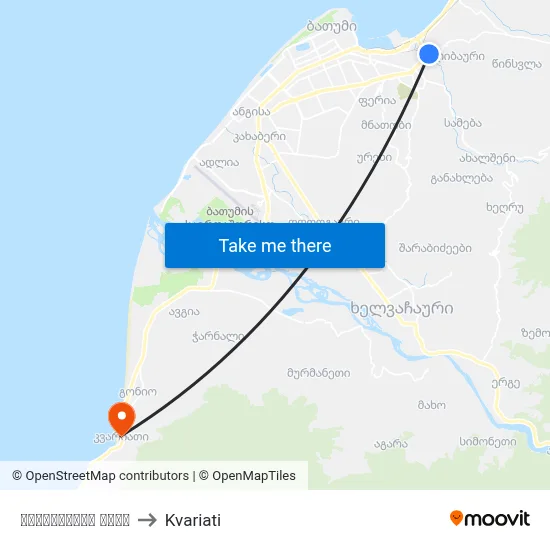 Nonesshvili Street to Kvariati map