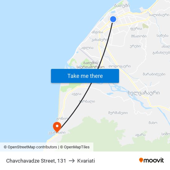 Chavchavadze Street, 131 to Kvariati map