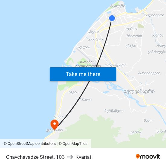 Chavchavadze Street, 103 to Kvariati map