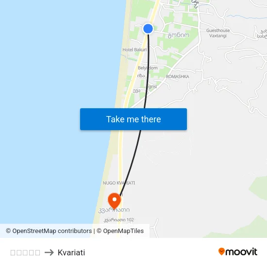 Gonio to Kvariati map