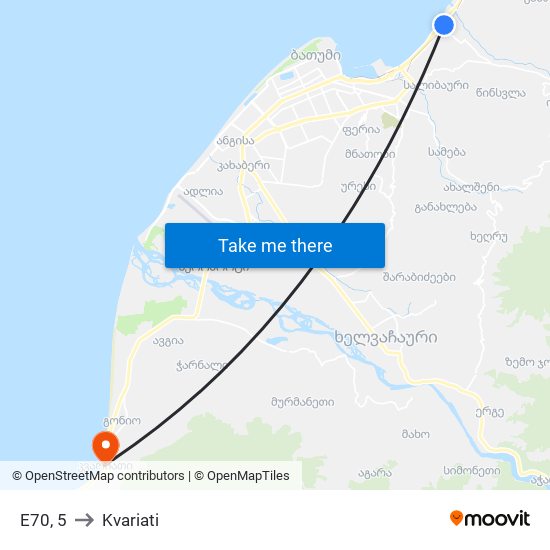 E70, 5 to Kvariati map