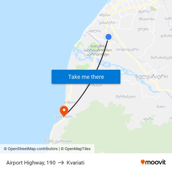 Airport Highway, 190 to Kvariati map