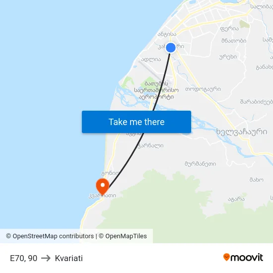 E70, 90 to Kvariati map