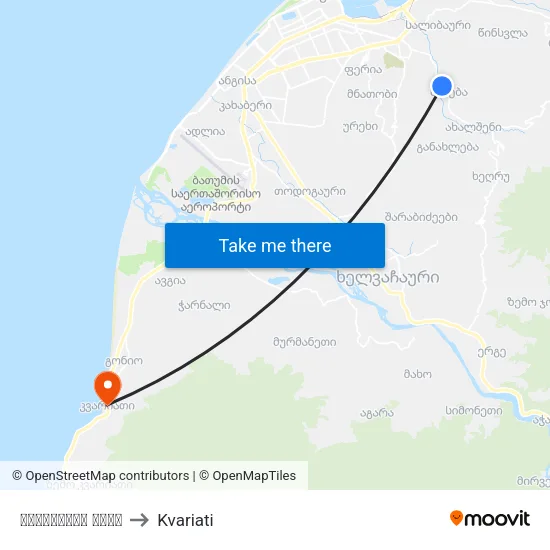 Nizharadze Street to Kvariati map