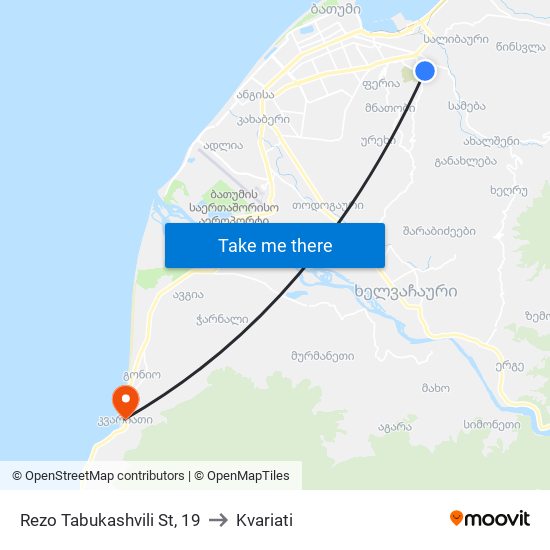 Rezo Tabukashvili St, 19 to Kvariati map