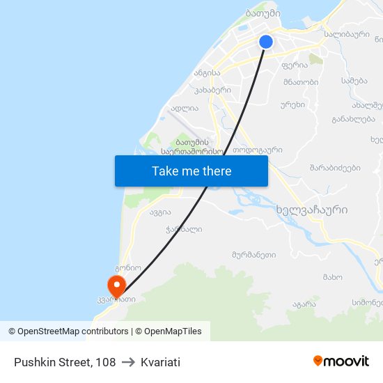 Pushkin Street, 108 to Kvariati map