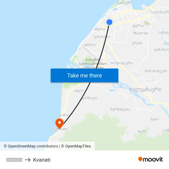 კარფური to Kvariati map