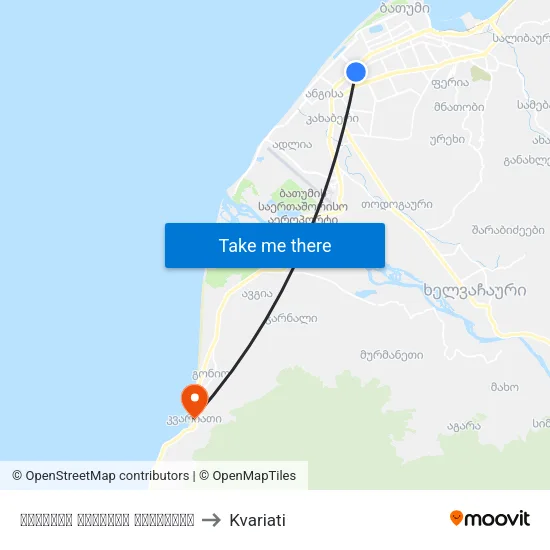 Batumi Dinamo Stadium to Kvariati map