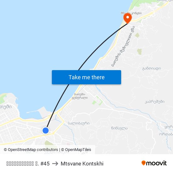 მაიაკოვსკის ქ. #45 to Mtsvane Kontskhi map