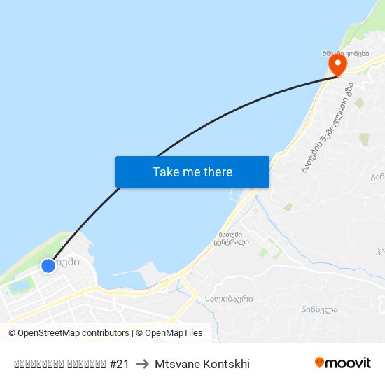 რუსთველის გამზირი #21 to Mtsvane Kontskhi map