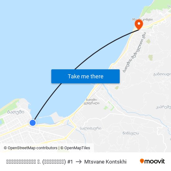 გოგებაშვილის ქ. (საბაგირო) #1 to Mtsvane Kontskhi map