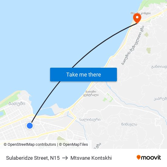 Sulaberidze Street, N15 to Mtsvane Kontskhi map