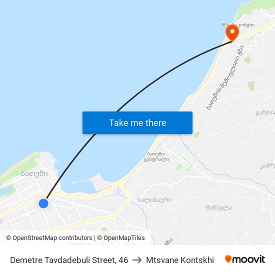 Demetre Tavdadebuli Street, 46 to Mtsvane Kontskhi map