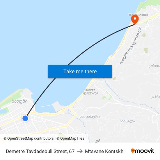 Demetre Tavdadebuli Street, 67 to Mtsvane Kontskhi map