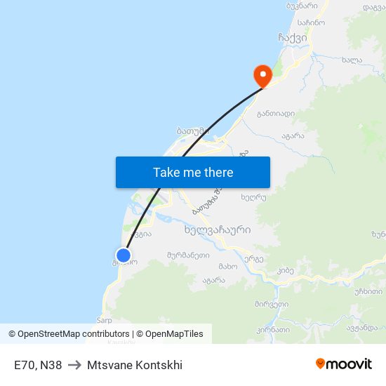 E70, N38 to Mtsvane Kontskhi map