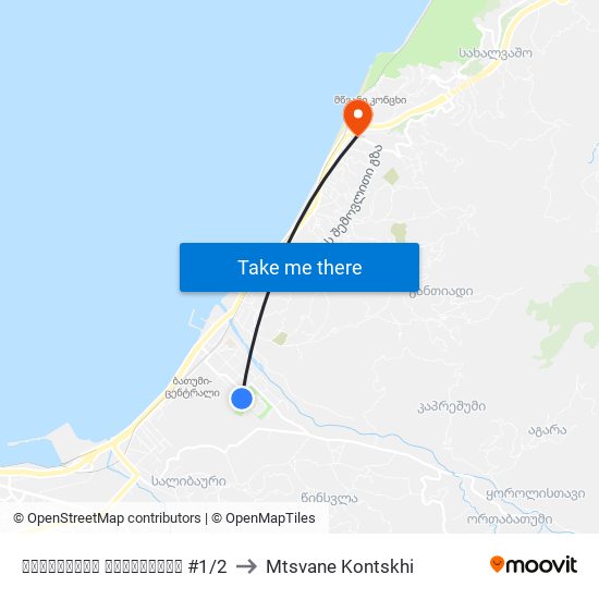 აფხაზების დასახლება #1/2 to Mtsvane Kontskhi map