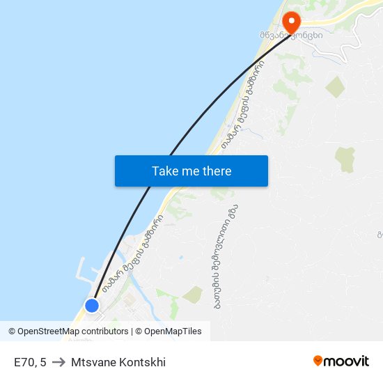 E70, 5 to Mtsvane Kontskhi map