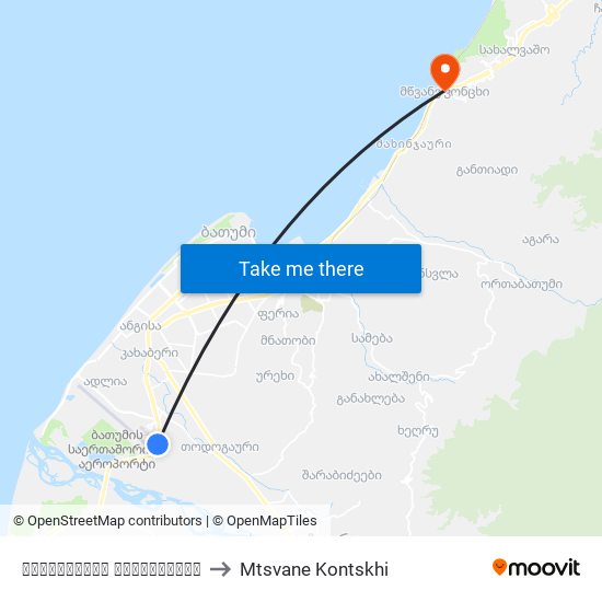 აეროპორტის გზადკეცილი to Mtsvane Kontskhi map