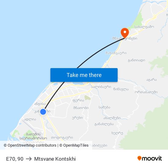 E70, 90 to Mtsvane Kontskhi map