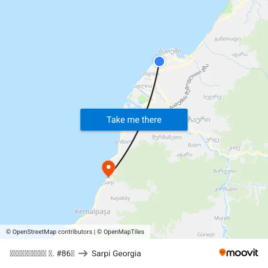 გორგილაძის ქ. #86ა to Sarpi Georgia map