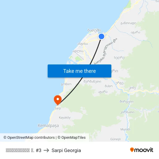 მაიაკოვსკის ქ. #3 to Sarpi Georgia map