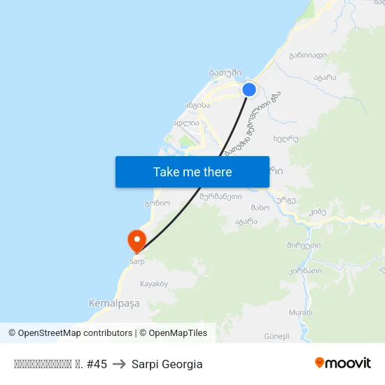 მაიაკოვსკის ქ. #45 to Sarpi Georgia map