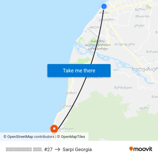 ხიმშიაშვილის გამზ. #27 to Sarpi Georgia map