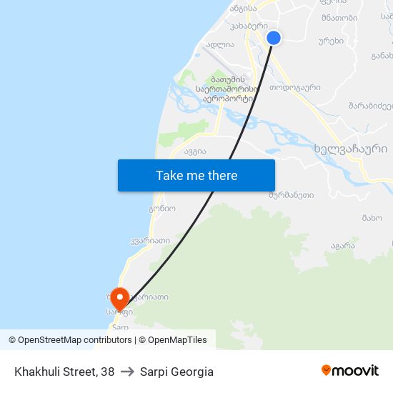 Khakhuli Street, 38 to Sarpi Georgia map