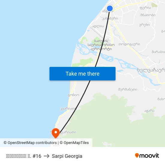 კობალაძის ქ. #16 to Sarpi Georgia map