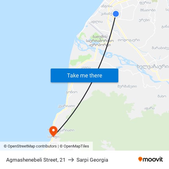 Agmashenebeli Street, 21 to Sarpi Georgia map