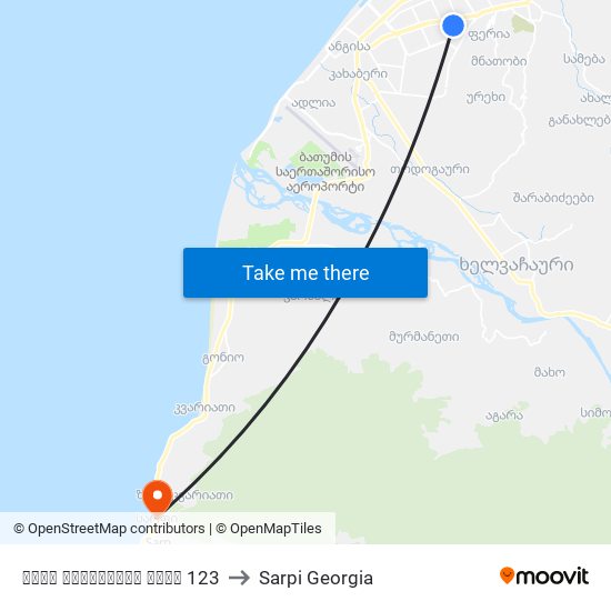ლუკა ასათიანის ქუჩა 123 to Sarpi Georgia map