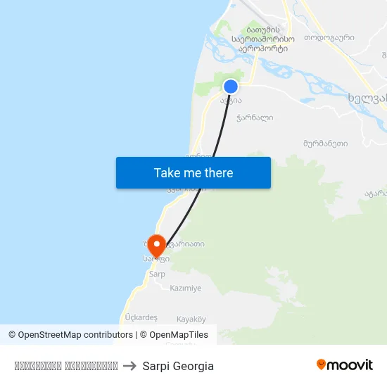 Apsaros Highway to Sarpi Georgia map