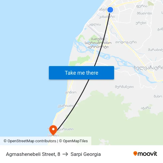 Agmashenebeli Street, 8 to Sarpi Georgia map