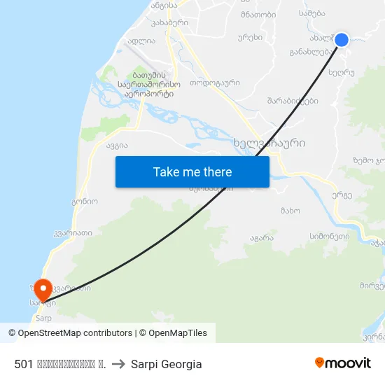 501 მაიაკოვსკის ქ. to Sarpi Georgia map