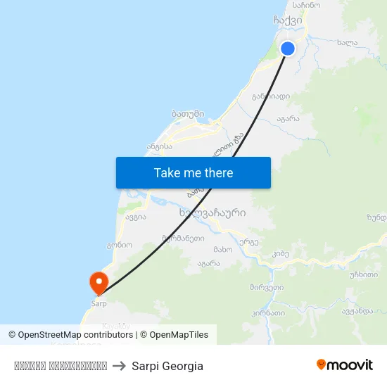 Chakvi Junction to Sarpi Georgia map