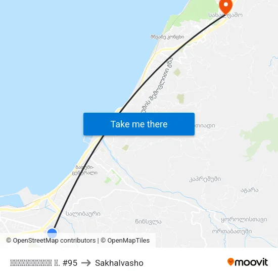 მაიაკოვსკის ქ. #95 to Sakhalvasho map