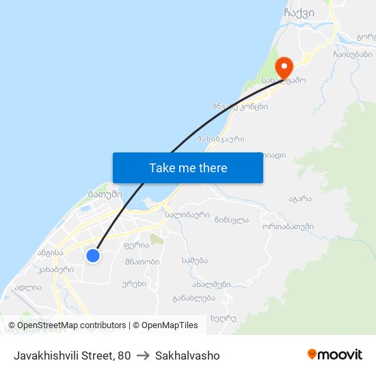 Javakhishvili Street, 80 to Sakhalvasho map