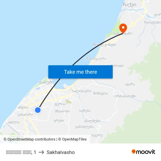 ტაბიძის ქუჩა, 1 to Sakhalvasho map