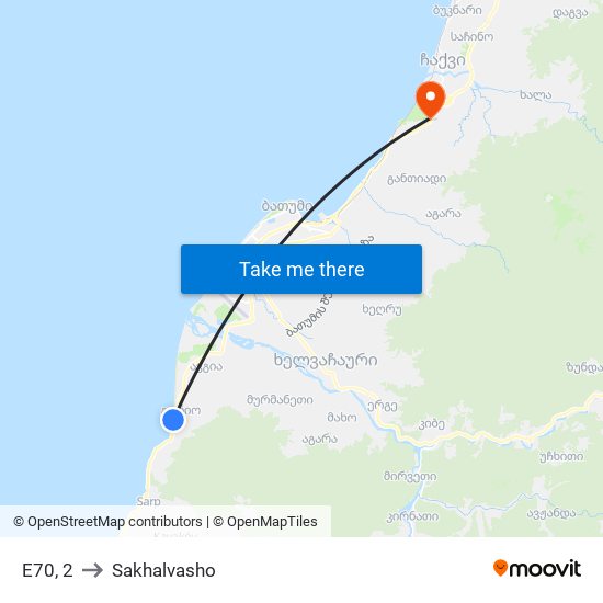 E70, 2 to Sakhalvasho map