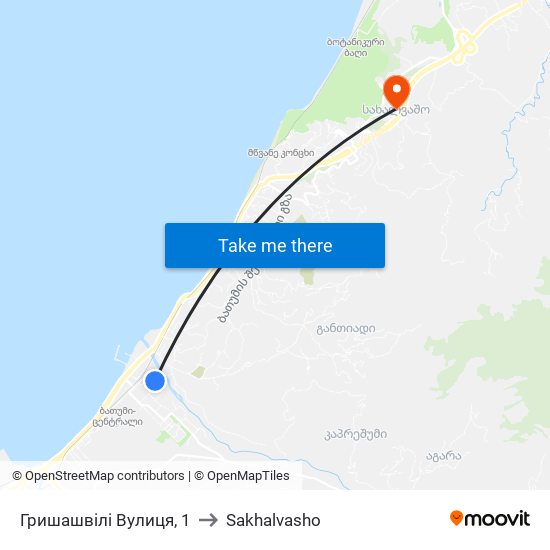 Гришашвілі Вулиця, 1 to Sakhalvasho map