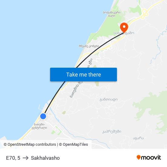 E70, 5 to Sakhalvasho map