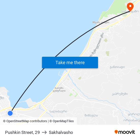 Pushkin Street, 29 to Sakhalvasho map
